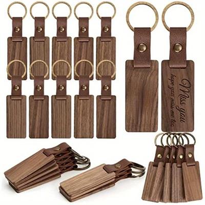 5 Stück Leder Holz Schlüsselanhänger Rohlinge Holz Schlüsselanhänger Rohlinge mit Lederband Unfertige Holz Schlüsselanhänger für Lasergravur.