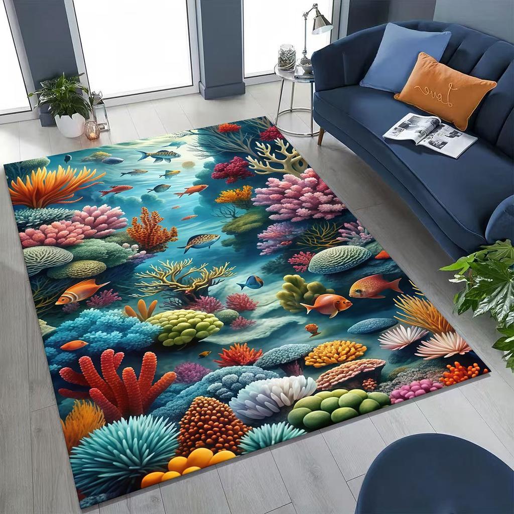 Underwater World Sea Dolphin Turtle Coral Rug for Bedroom Living Room Sofa Home Doormat Decor,Kids Non-slip Floor Mat