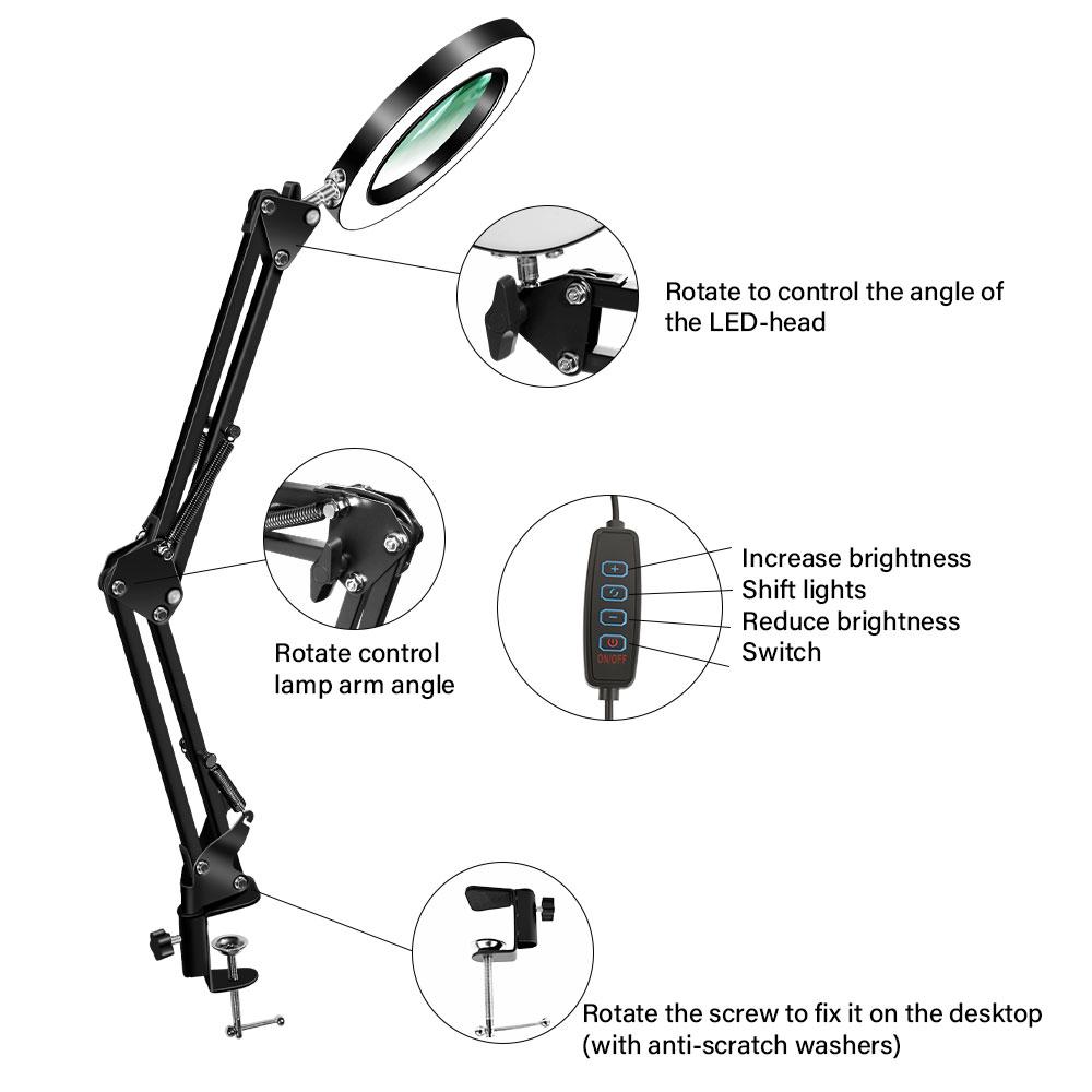 8X/10X 72LED NEW Illuminated Magnifier USB 3 Colors LED Magnifying Glass for Soldering Iron Repair/Table Lamp/Skincare Beauty