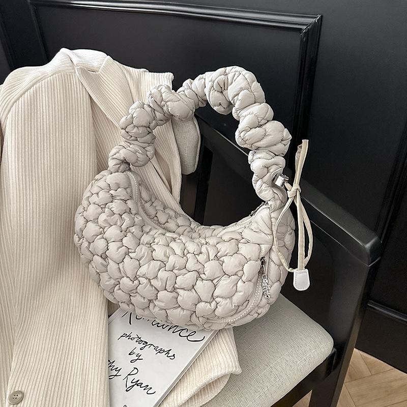 Korean Nylon Pleated Cloud Bags Large Capacity Drawstring Shoulder Crossbody Bags Solid Lightweight Shoulder Bag