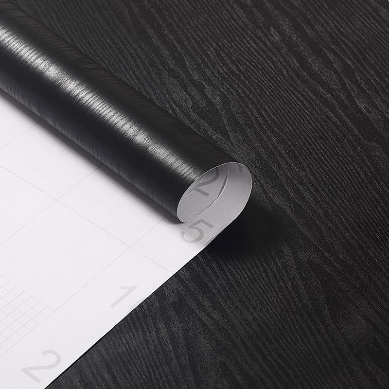 0.4x2M Black Furniture Sticker Wood Grain Self-Adhesive Wall Paper Cabinets Wardrobe Desk Waterproof Wooden Door Renovation Film