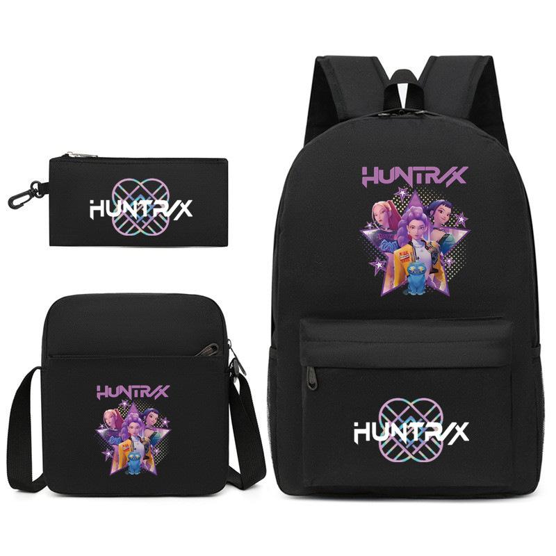 

2 New kpop witch hunters printed student schoolbag backpack shoulder pencil case three-piece set Three-piece set