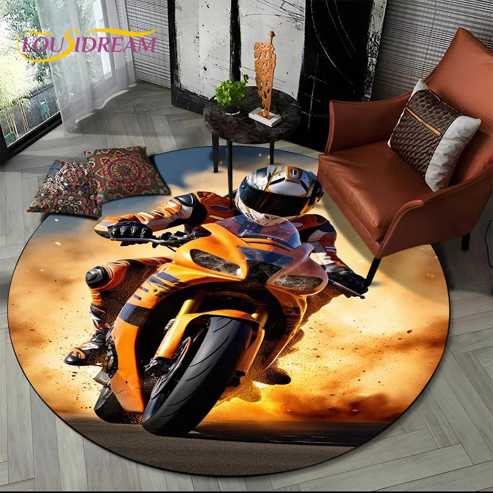 3D Retro Vintage Motorcycle Cartoon Round Area Carpet Rug for Living Room Bedroom Kid Playroom Decor,Pet Area Rug Non-slip Gift