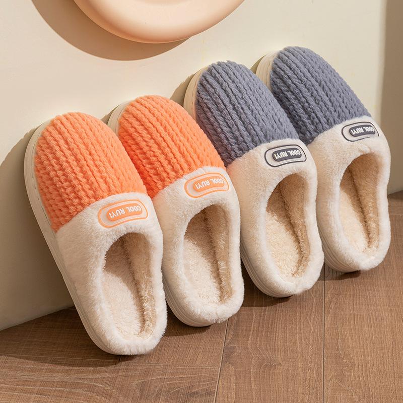 Fleece warm thick-soled cotton slippers home slippers autumn and winter couple cotton mop fleece silent non-slip shoes