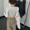 Flared Sleeve Thickened White Sweater Women's Autumn and Winter Pure Desire Short Square Neck Knitted Sweater