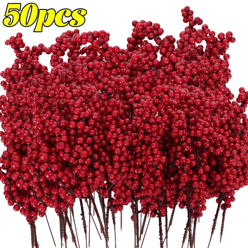 Simulation Christmas Berries Branches Artificial Plant Red Holly Berry Stem Ornaments Xmas Tree DIY Wreath Flowers Party Decor