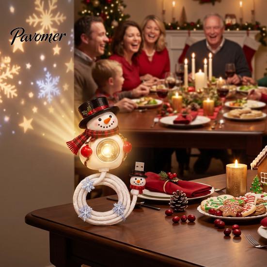 Seasonal Home Decor Ornaments Christmas Projector Light, USB Powered Snowman Ceiling with 6 Patterns, Festive Desktop Light Fixtures Flexible Holiday