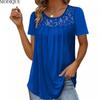 Summer Plus Size New Women's Minimalist Hollow-out Lace Solid Color T-Shirt Ladies Casual Short Sleeve O-Neck Top