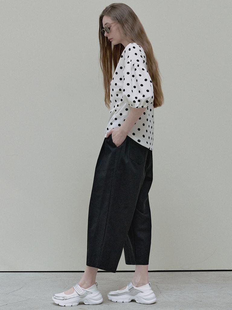 Avang Crop Cotton Banding Pants - Black