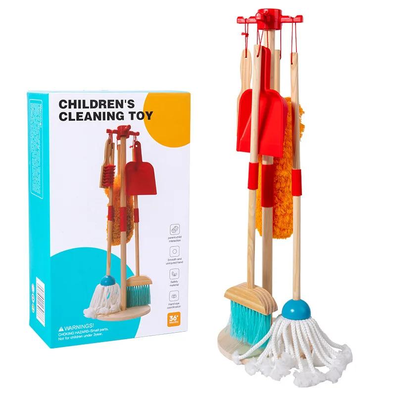 

Montessori Wooden Cleaning Set Toy Broom Mop Set Little Boy Girl Simulated Children s Cleaning Tool Exercise Self-care Ability Cleaning Set