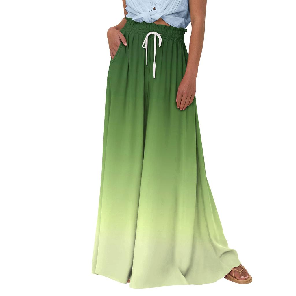 Damskie spodnie z szerokimi nogawkami i wysokim stanem Letnie, luźne spodnie palazzo z nadrukiem Spodnie plażowe z kieszenią