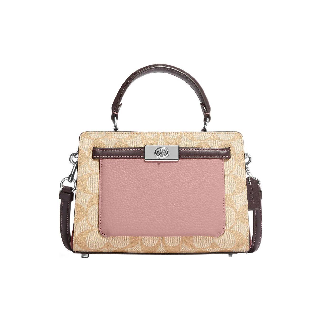 

Coach Lane 20 Silver Logo Turnlock Classic Print Pebble Texture Canvas With Leather Handbag Shoulder Bag Crossbody Small Women handbags C8318-SVVW6 Basic Set (Bag+Dust Bag)