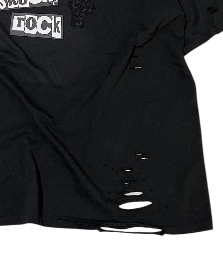 SK8ER ROCK Rock Cross Destroyed T-Shirt ((Black))