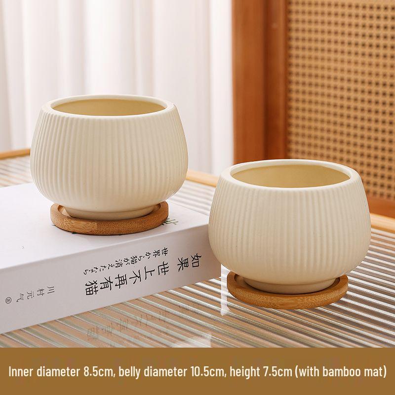 Ceramic Flower Pot with Tray for Orchids and Succulents