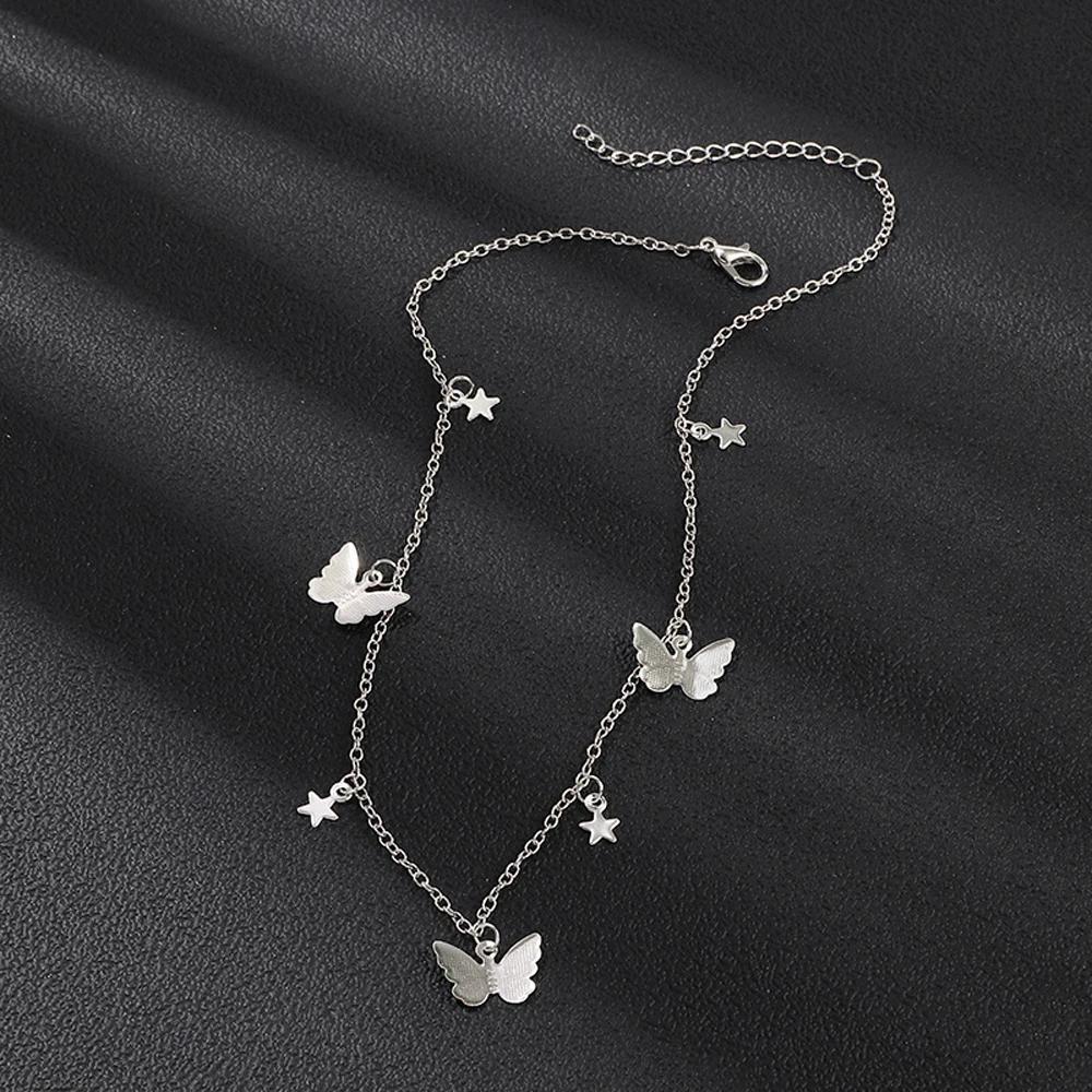 SUMENG New Gold Color Silvery Butterfly Stars Chain Necklace for Women Fashion Choker Clavicle Chain Jewelry Accessories Gift