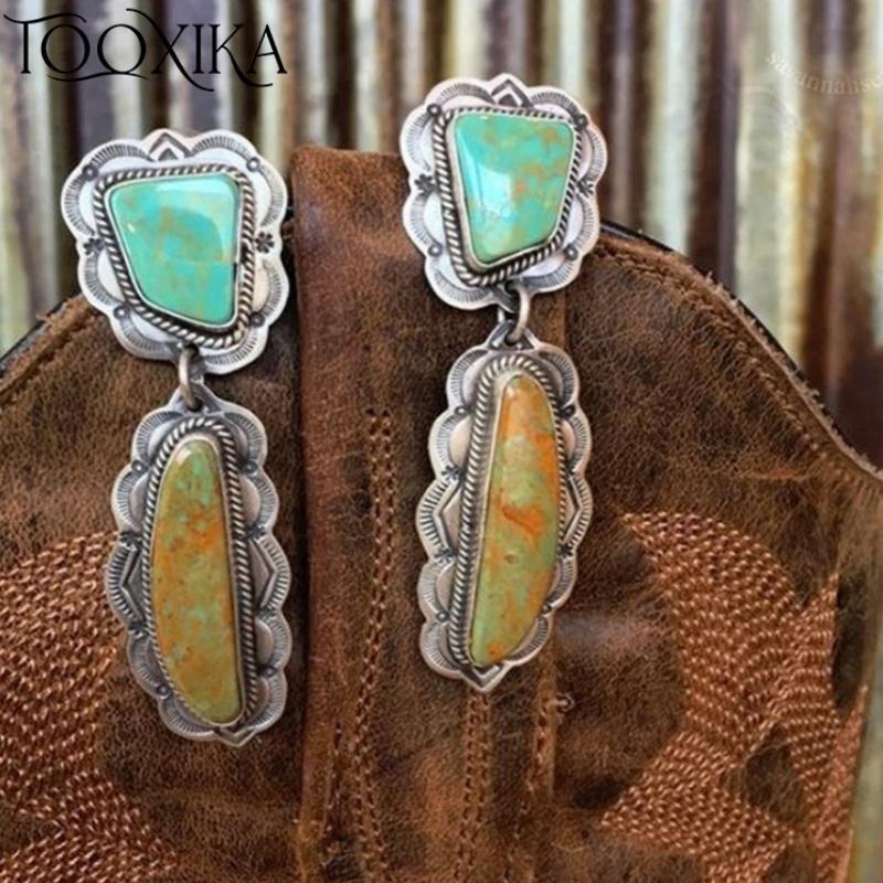 

Tooxika New Retro Thai Silver Yellow Dragon Crystal Earrings Female Fashion Turquoise Earrings Ear Jewelry