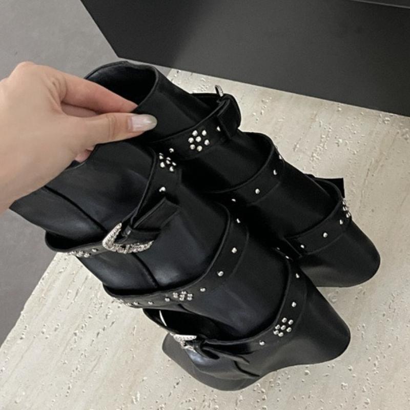 Fashion Autumn Vintage Thick Heel Women Western Cowgirl Boots Fashion Belt Buckle Ladies Elegant Slip On Mordern Mid Calf Booties