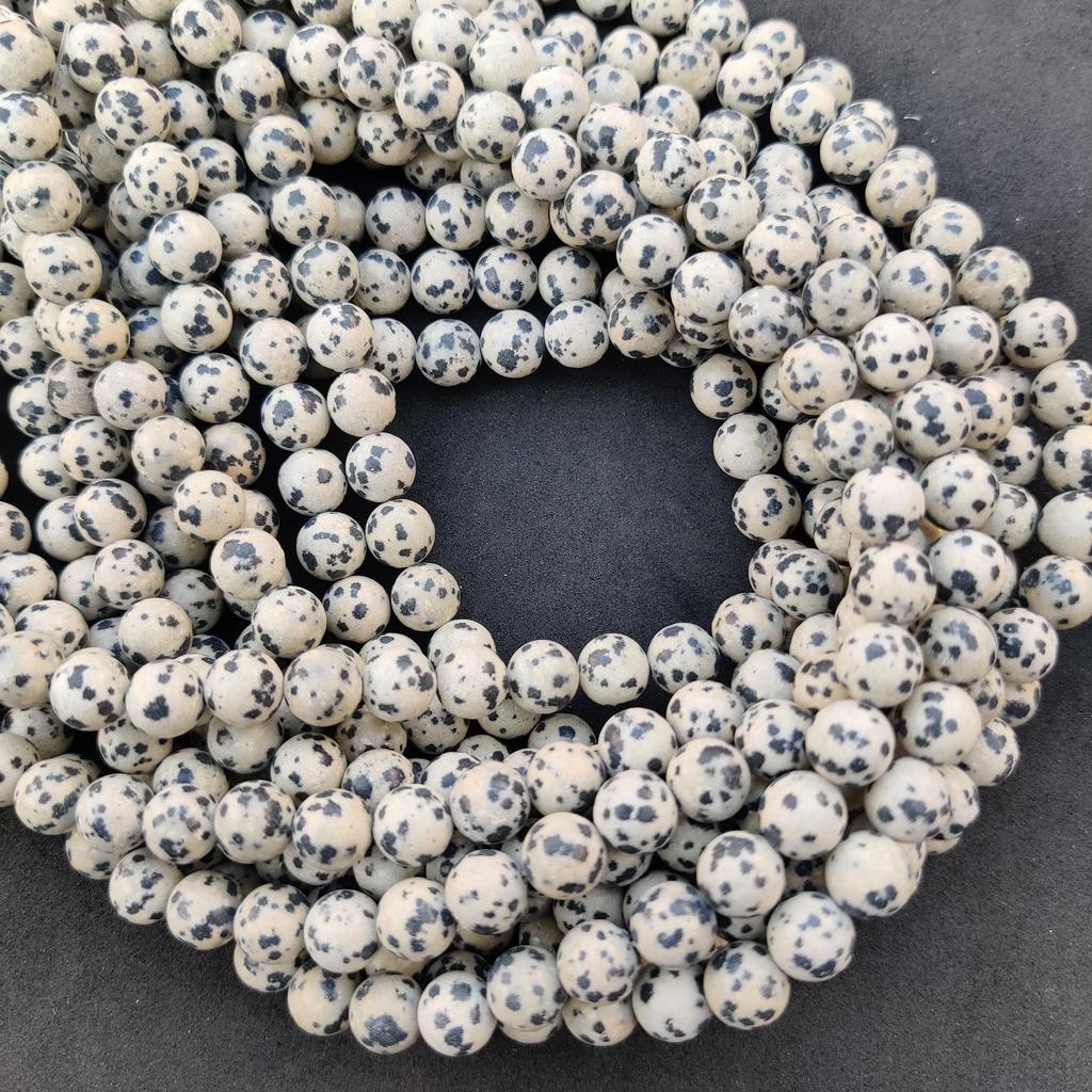 Naturmatter Dalmatinerjaspis, Glatte Dalmatinerstein-Perlen, Schwarzer Punkt, Punkt Heilende Schmuckherstellungsperlen, Größe 6mm 8mm 10mm.