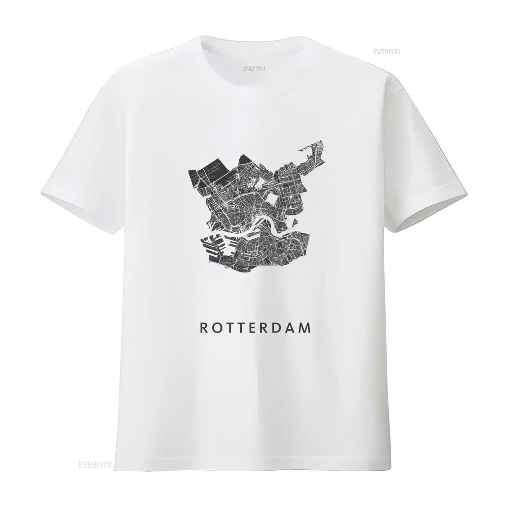 Rare Rotterdam Vintage Style Mens Oversize Leisure T Shirt Premium Quality with City Map Print Vintage Washed Comfortable
