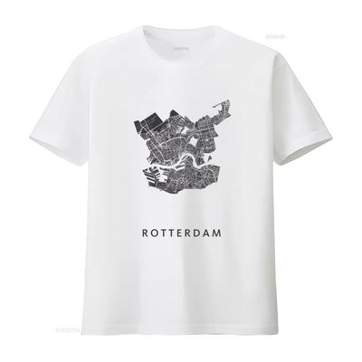 Rare Rotterdam Vintage Style Mens Oversize Leisure T Shirt Premium Quality with City Map Print Vintage Washed Comfortable