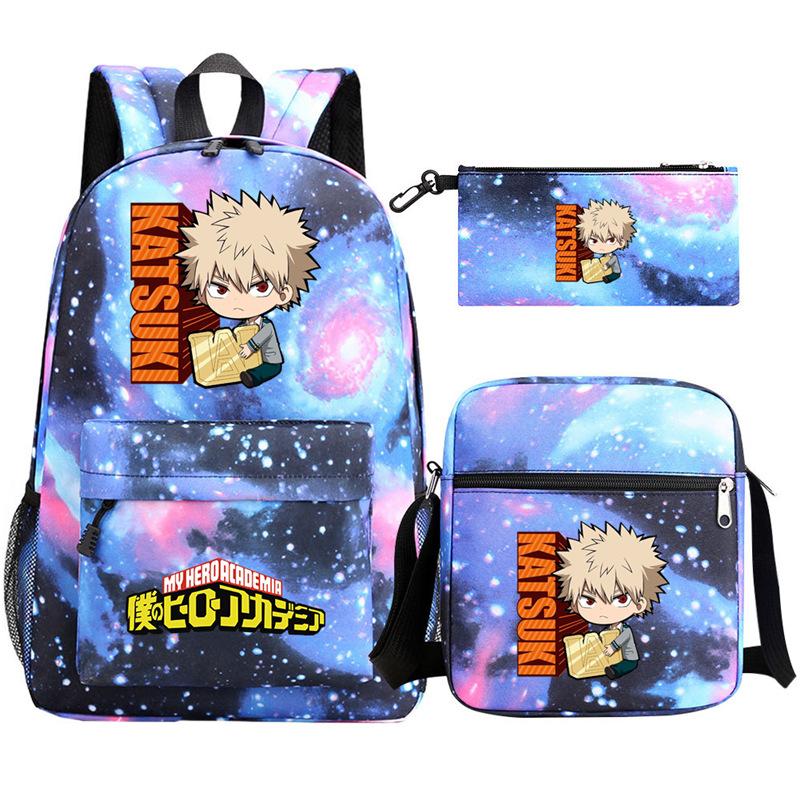 Young Students Schoolbag Animation Three-Piece Backpack Diagonal Hanging Bag Pencil Case