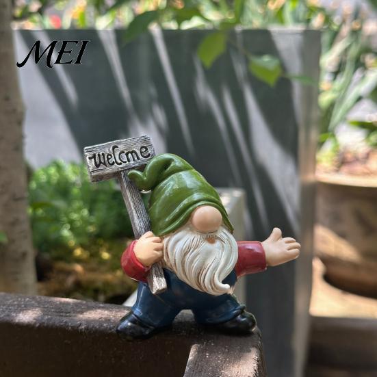 Waterproof Courtyard Statue Funny Gnome Welcome Sign Ornament, Resin Faceless Statue, Pastoral Figurine for Outdoor Garden Porch Patio Yard