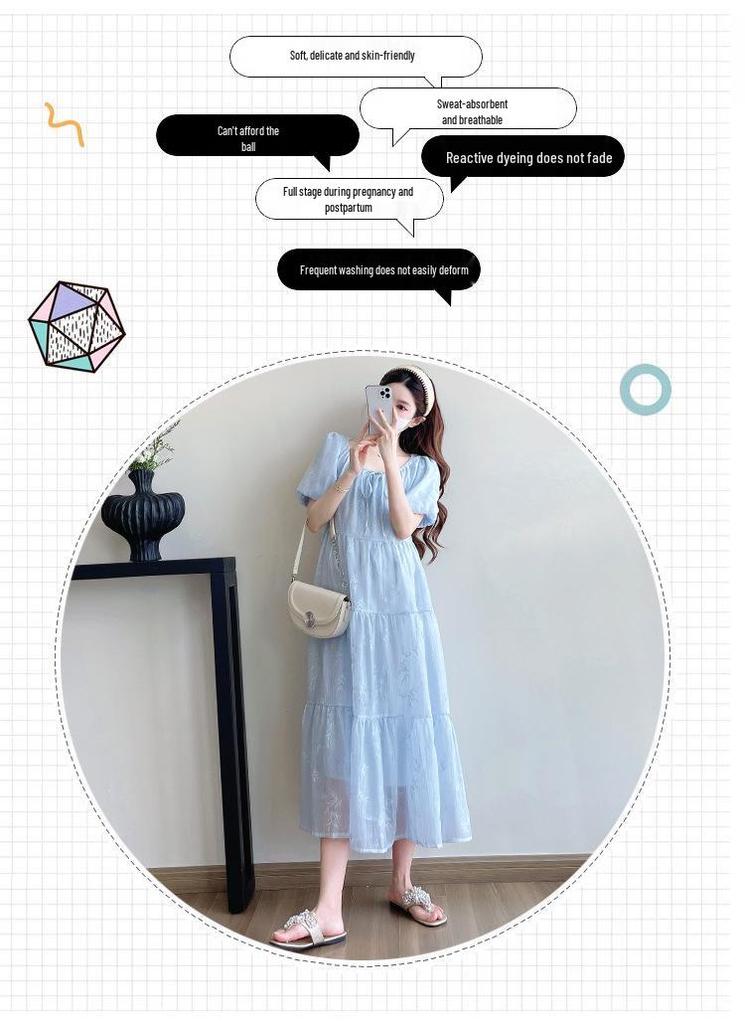 2026 Summer Lace-Up Waist Maternity Dress - Romantic & Casual Long Style