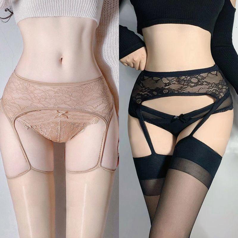 Débardeur en Dentelle de Soie Noire à l'Huile de Cheval Ultra-Doux avec Bas Sexy Hauts sur les Genoux
