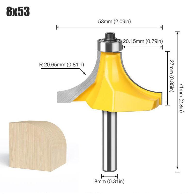 8mm Shank Handle Large Diameter 53 63mm Fillet Cutter Woodworking Milling Cutter Chamfering Cutter Arc Cutter Edge Trimmer Head