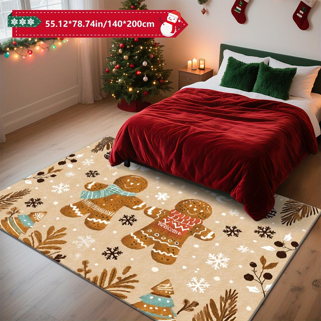 1pc Gingerbread Man Welcome Print Area Rug, 2D Flat Print, Versatile Holiday Home Decor, Ideal Gift, Perfect for Bedroom