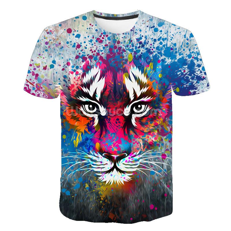 Fashion Men And Women TShirts 3D animal world Luxury Tiger Lion Printed T-shirts Hip-Hop Round Neck Short Sleeve Street Clothes
