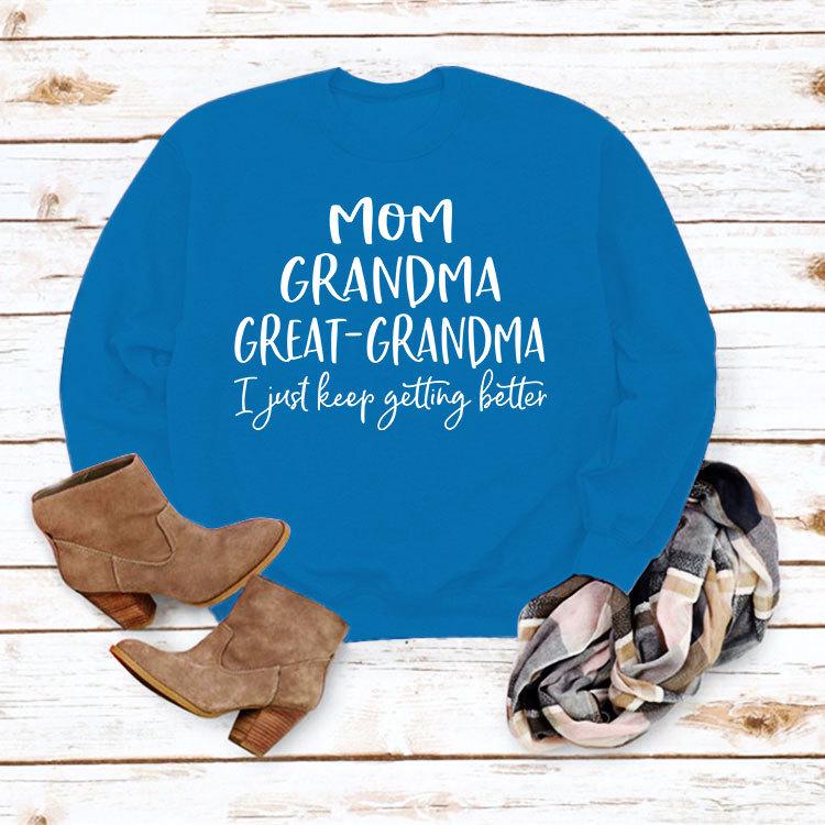 "European & American Fashion Grandma Letter Long-Sleeve T-Shirt, Autumn/Winter, Plus Size"