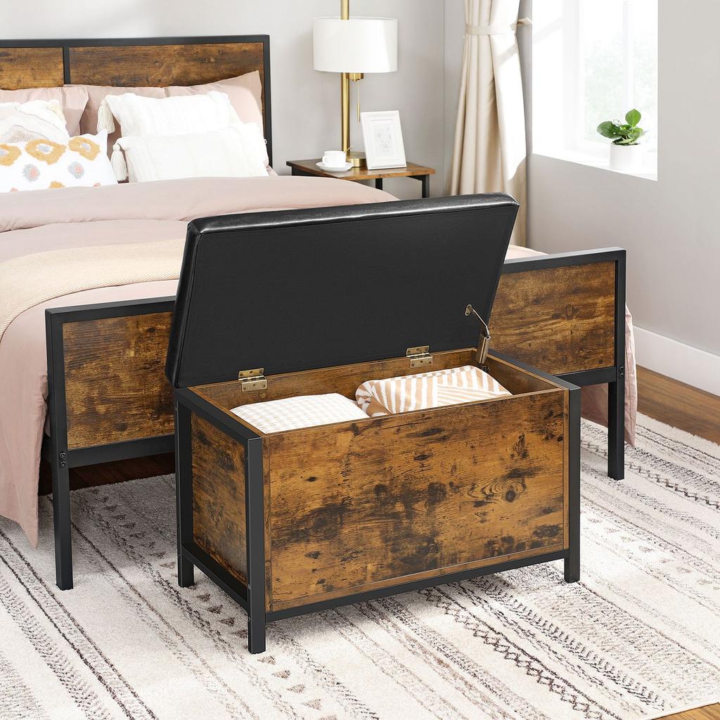 VASAGLE Bench With Storage Chest, Padded Seat, Bed End Stool, Hallway, Bedroom, Living Room, Metal, Easy Assembly, Industrial Design