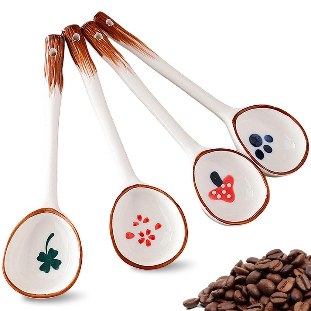 4 PCS Vintage Ramen Soup Spoons, Ceramic Asian Soup Spoons Tablespoon, Rice Noodles Dinner Serving Spoon, Dessert Spoon