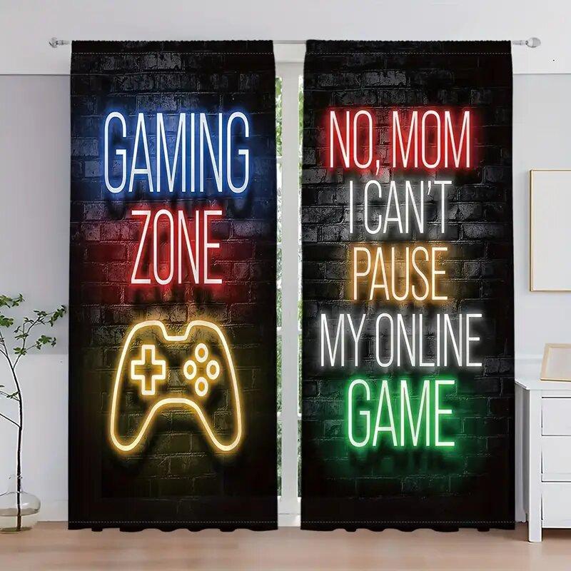 

Christmas Decorations Colorful Game Controller Pattern Printed Curtains Home Decoration Room Made Of Polyester W100*H70(CM)-Rod Pocket&2PCS