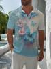 Men'S Short Sleeve Polo Shirt, Flat Digital Print Pattern – No Texture – Dreamy Blue Butterfly Dancing in Flowers Print, Fashionable And Easy Short
