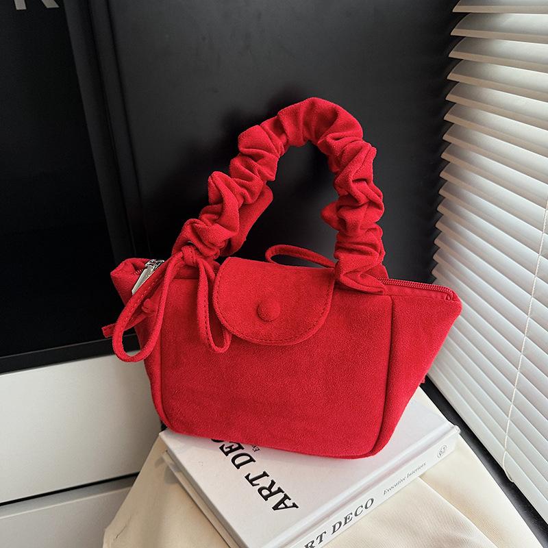 

Замшевая сумка женская осенне-зимняя новая нишевая дизайнерская ретро сумка-мессенджер плиссированная на плечо сумка-ведро красный