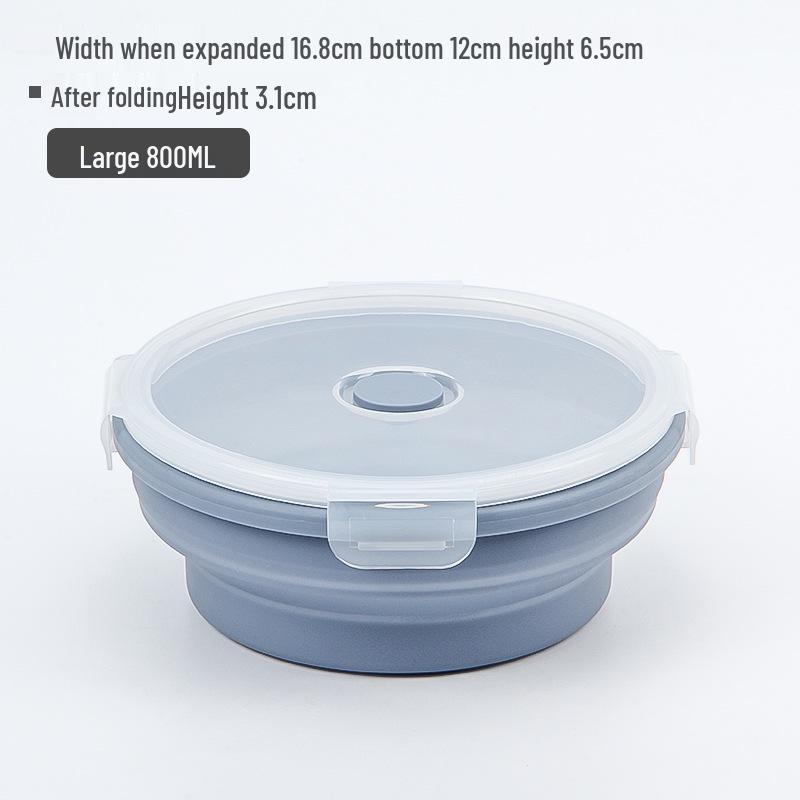 Silicone Collapsible Lunch Box - Round Food Storage Container for Outdoor Picnic or Travel.