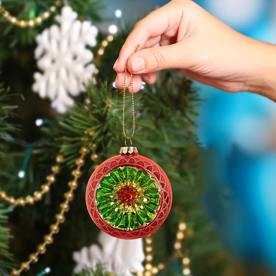 2pcs Elegant Double Pointed Glass Ball Ornaments with Floral Design Durable Hanging Christmas Tree Decorations for Festive Home Party Ambiance
