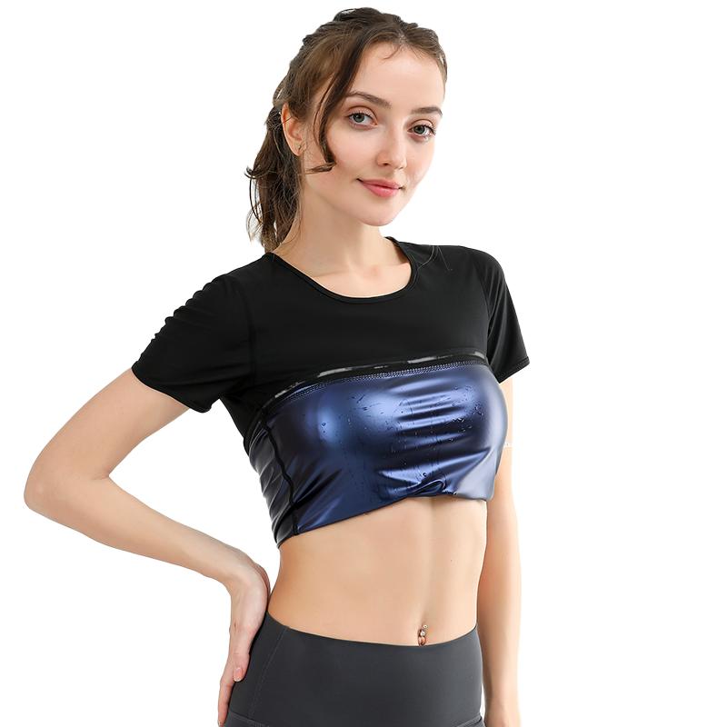 Saunaanzüge für Damen Kurzarm Kompressions-Tanktop Sauna-Schweißshirt Body Shaper Schlankheits-Taillentrainer Wärmespeichernd