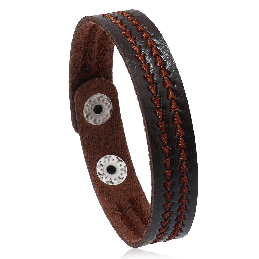 

Регулируемый кожаный браслет коричневый мужской женский браслет простой искусственный вышитый браслет винтажный мужской браслет коричневый