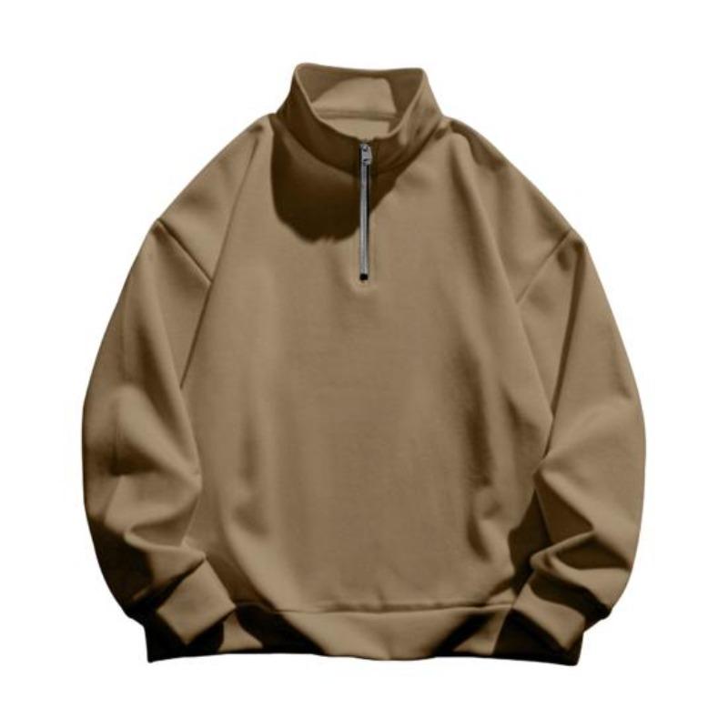 Yousheng Men Sweatshirt Half Zipper Stand Collar Long Sleeves Solid Color Pullover Mid Length Sport Casual Top Lightweight Clothes for Travel Office