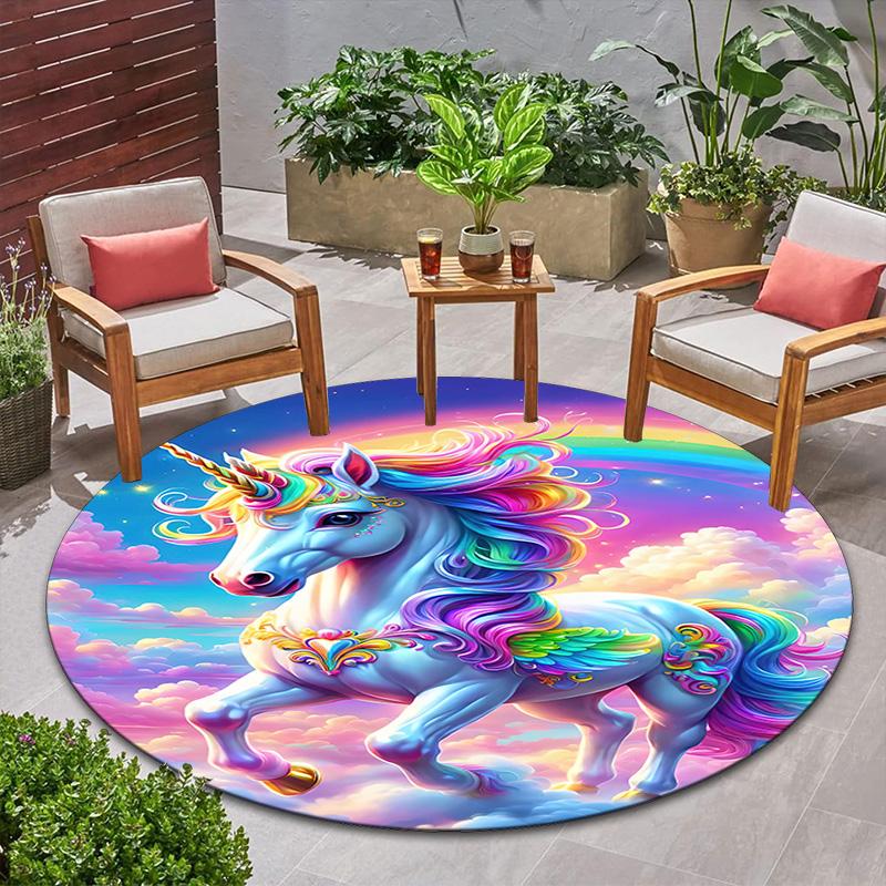 Rainbow Unicorn Fantasy Sky Round Rug Home Soft Decorative Anti Slip Yoga Table And Chair Mat Carpet Outdoor Floor Mat Carpet S4