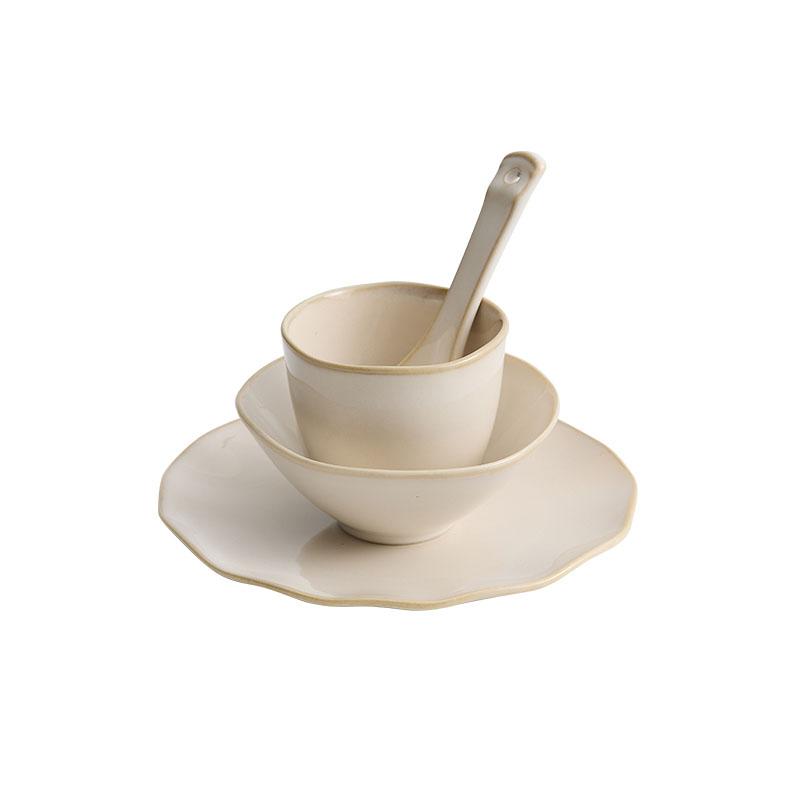 Beige Färg Keramisk Servis Set Ugnsväxlingar Soppsked Soppskål Desserttallrik Kaffemugg Restaurang Kreativ Skål Fat Set