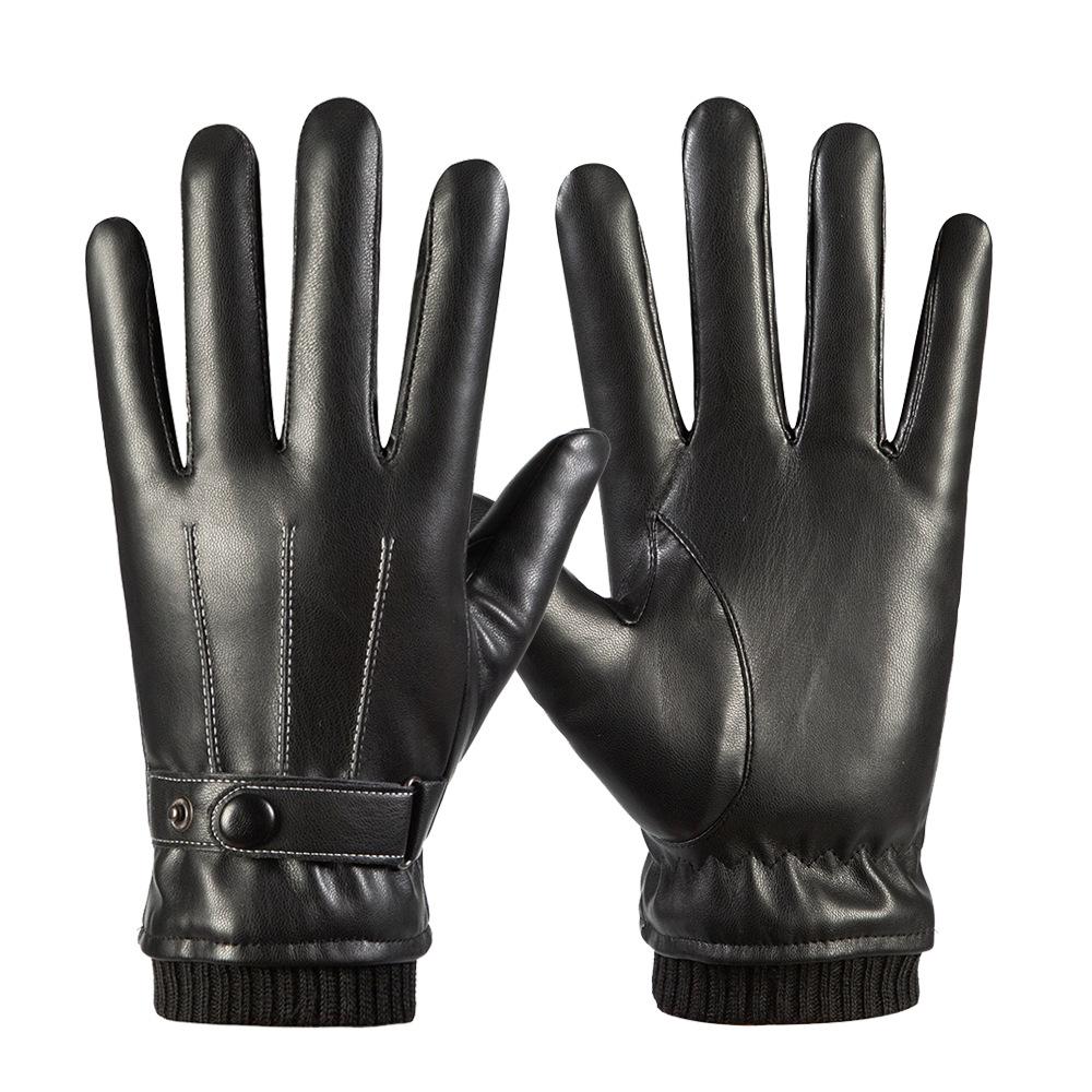 Warm Leather Gloves for Men and Women PU Leather Driving Plus Velvet To Protect The Cold All Fingers Outdoor Cycling Gloves