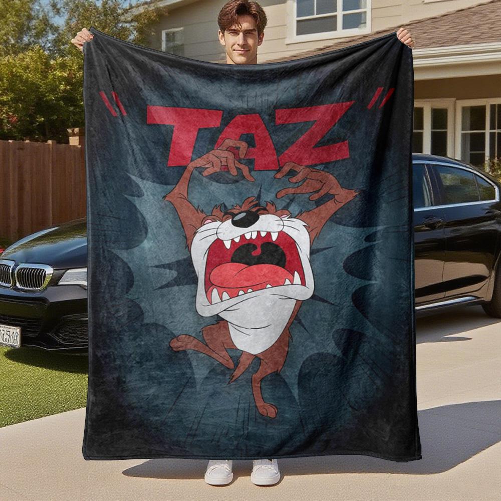 1pc Tazmanian Devil Speed Cartoon Outdoor Blanket - Throw Blanket, Soft , Flannel Blankets, Living Room, Travel, Camping-1102097