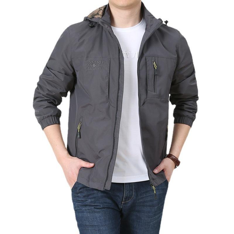 Spring and Autumn Men's Youth Outdoor Casual Jacket Hooded Multi-Pocket Loose Large Size Jacket Japanese and Korean American Jacket