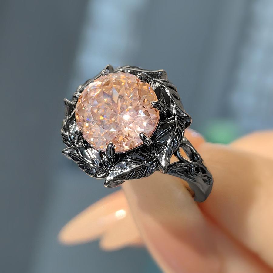 Mode Leichter Luxus Dornen Trockene Rose Anhänger Halskette Lila Hochkohlenstoff-Diamant Ohrstecker Morganit Ring Farbe Schatzset