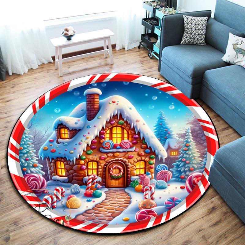 Cute Christmas Day Gift Bell Santa Claus Snowman Christmas Tree round rug Home Soft Decorative Anti slip Chair Mat Carpet Outdoor Floor Mat Carpet 6