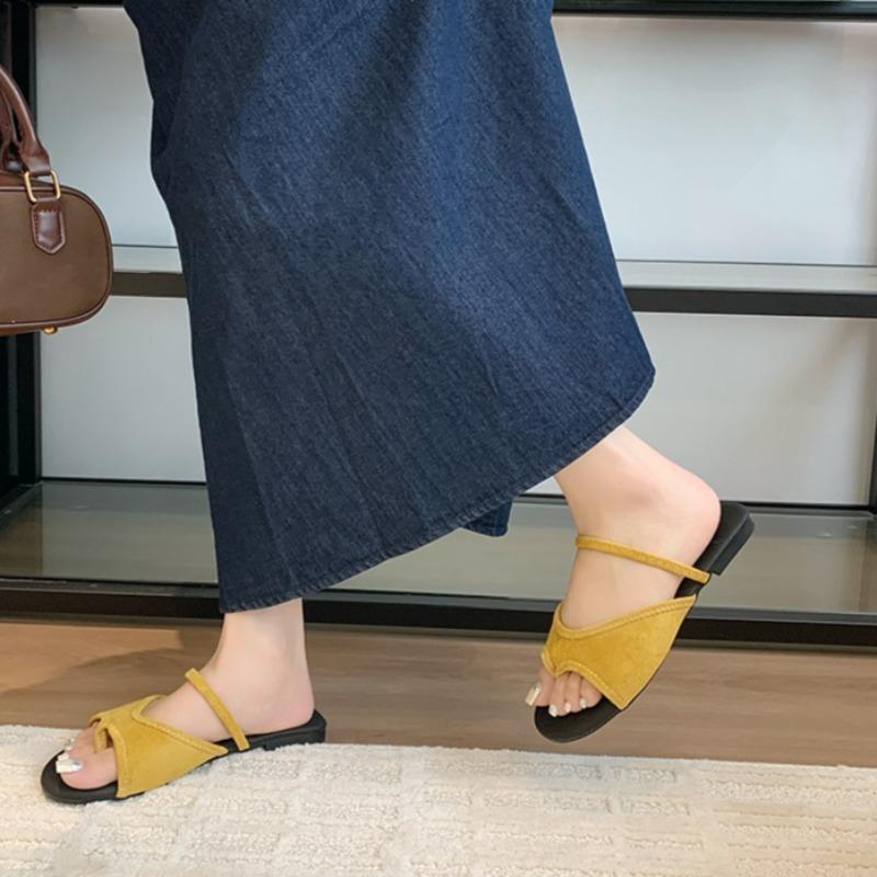 Fashion Fashion Toe Slippers Women's Summer New Outward Wear Round Toe Suede Soft Sole Non-slip Wear-resistant Flat Shoes